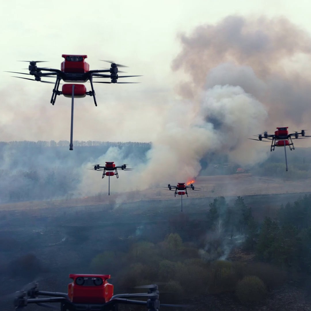 Wildfire suppression drone swarm