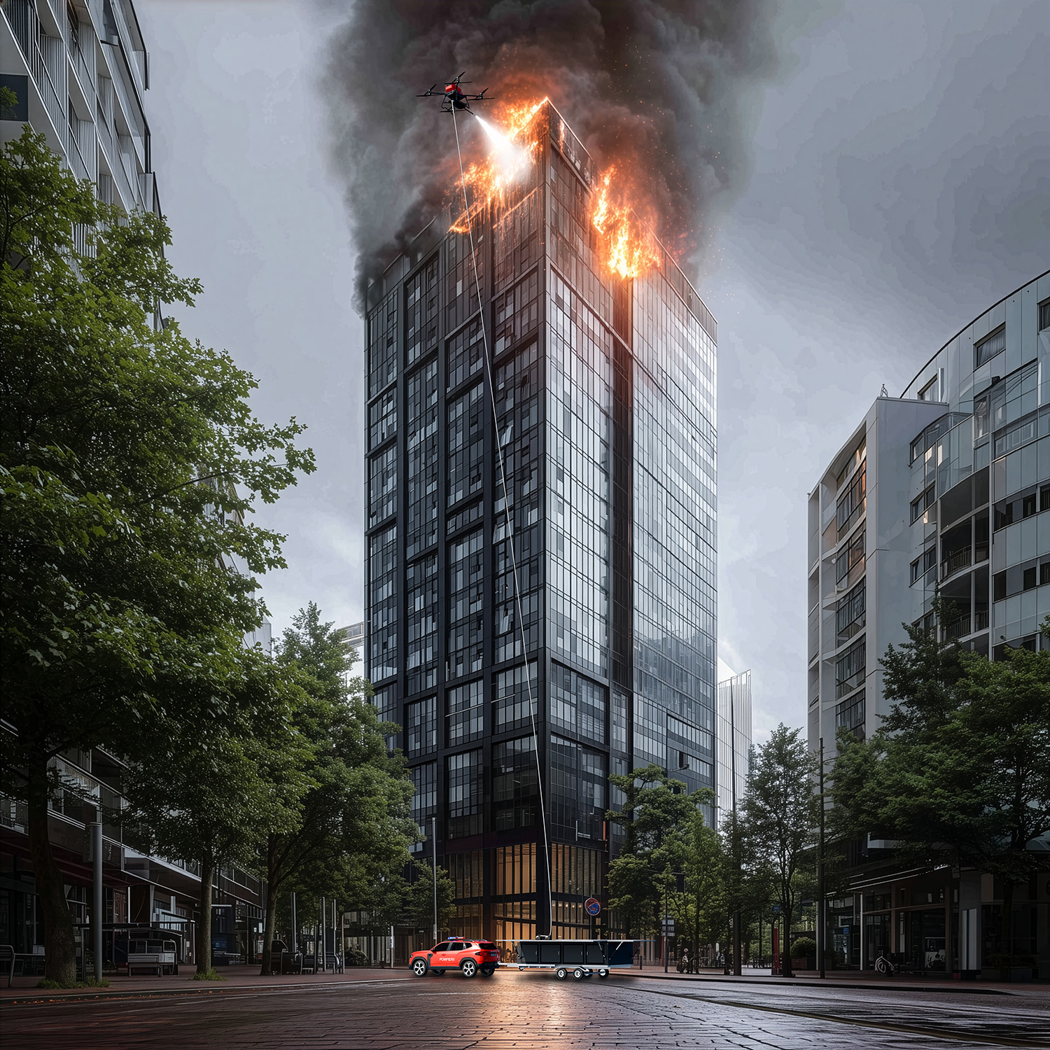 Highrise firefighting drone
